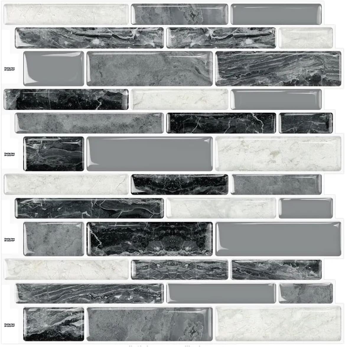 Marble Design Backsplash Tile, Unique Self Adhesive Stick for Kitchen Bathroom,...