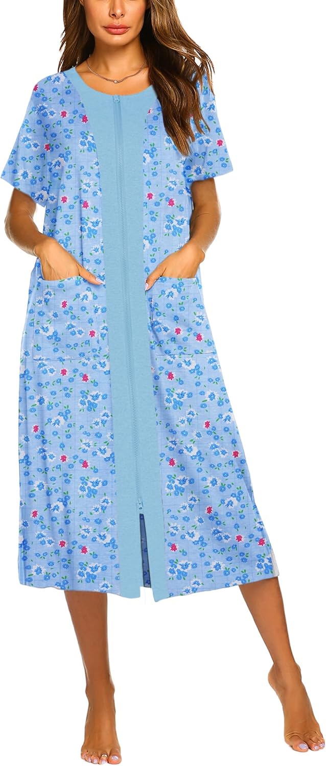 Ekouaer Women's Zipper Front Long Housedress, Special Women's Housedress Pat13 3...
