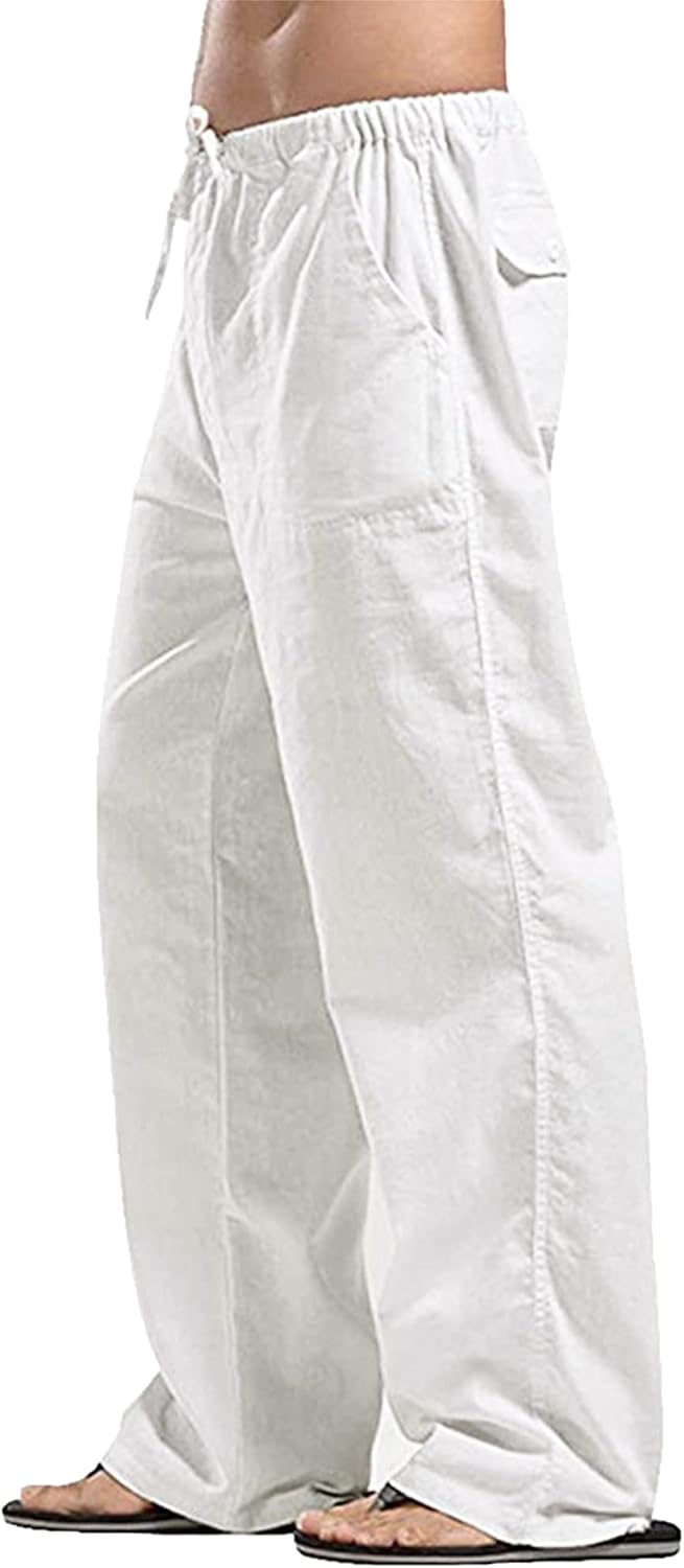 YAOHUOLE Men's Linen Pants, Special Loose Casual Yoga Pants, High-Quality Straig...