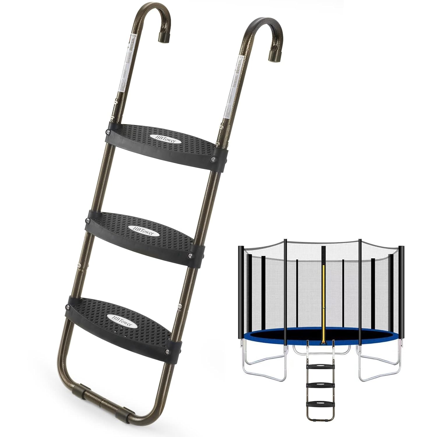 HBTower Trampoline Ladder, 3-Step Trampoline Steps with Horizontal Wide Steps, S...