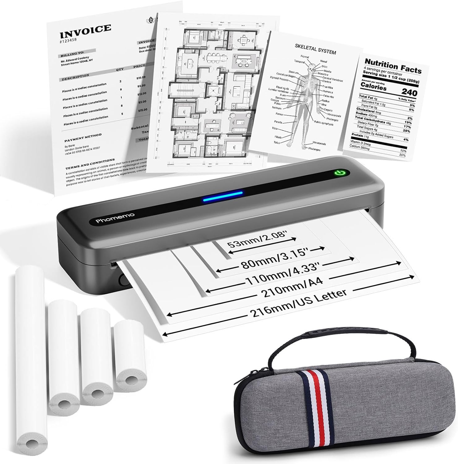 Phomemo Portable Printer, M832 Inkless Thermal Printer, Bluetooth Portable Print...