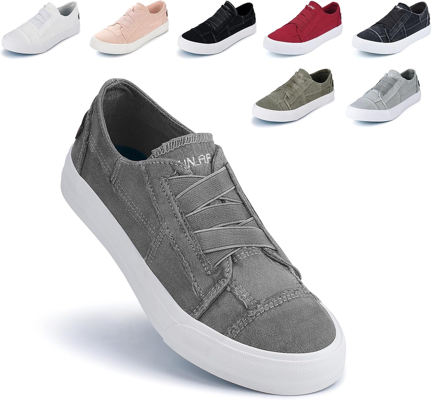 JENN ARDOR Women's Stylish Slip On Sneakers No Laces Elastic Low Top Canvas Snea...