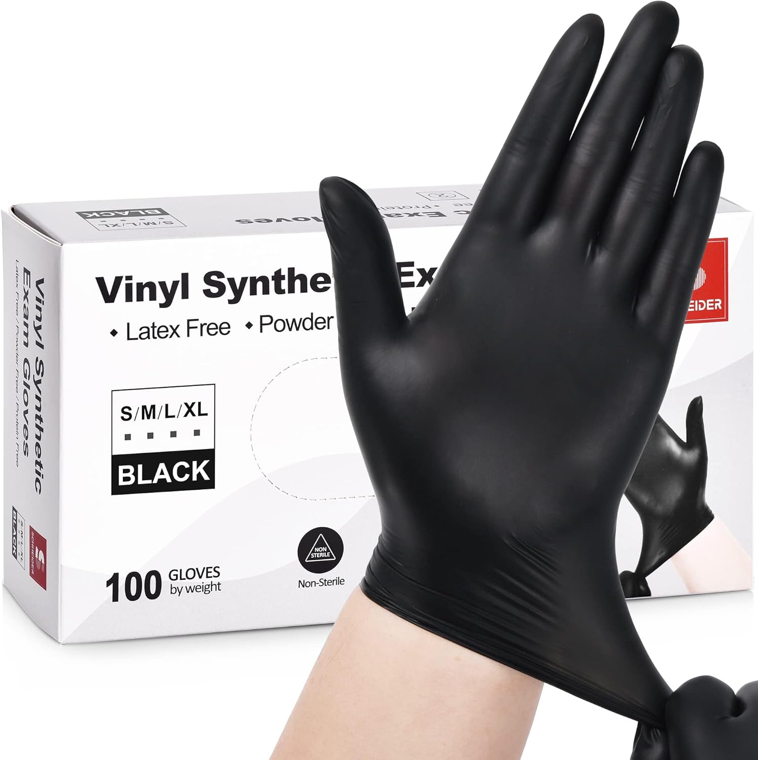 Schneider Black Vinyl Exam Gloves, 4 mil, Disposable Latex-Free Plastic Gloves f...