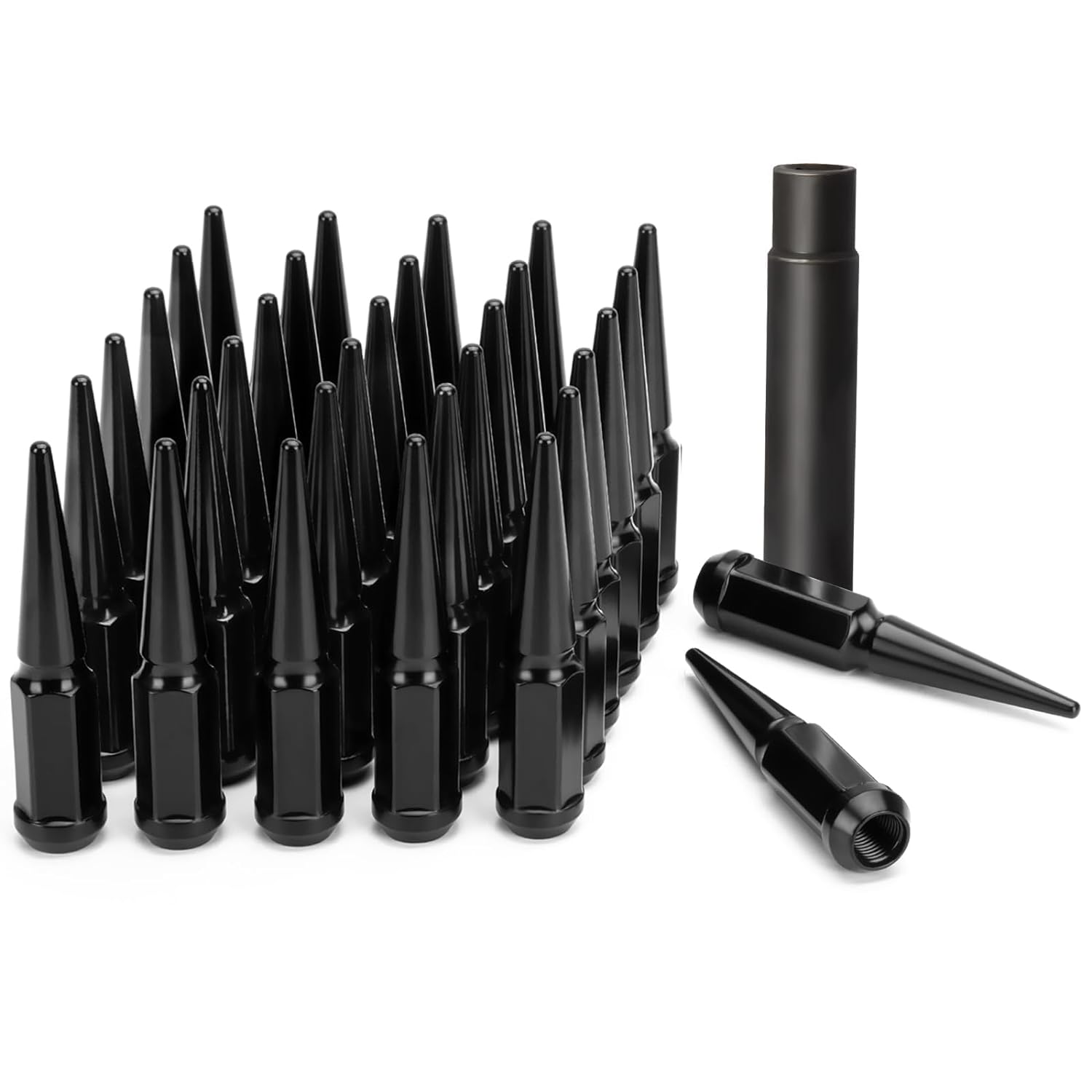 DYNOFIT 14mmx1.5 Wheel Spike Lug Nuts, 32 x Black M14x1.5 Lug Nut, Dynofit 4.4 i...