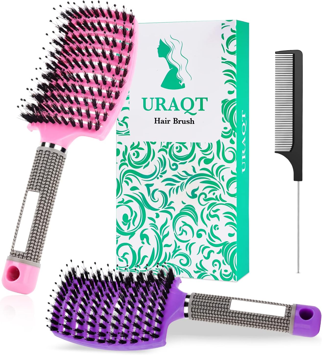 URAQT Hair Brush, 2 Pcs Boar Bristle Paddle Hairbr...