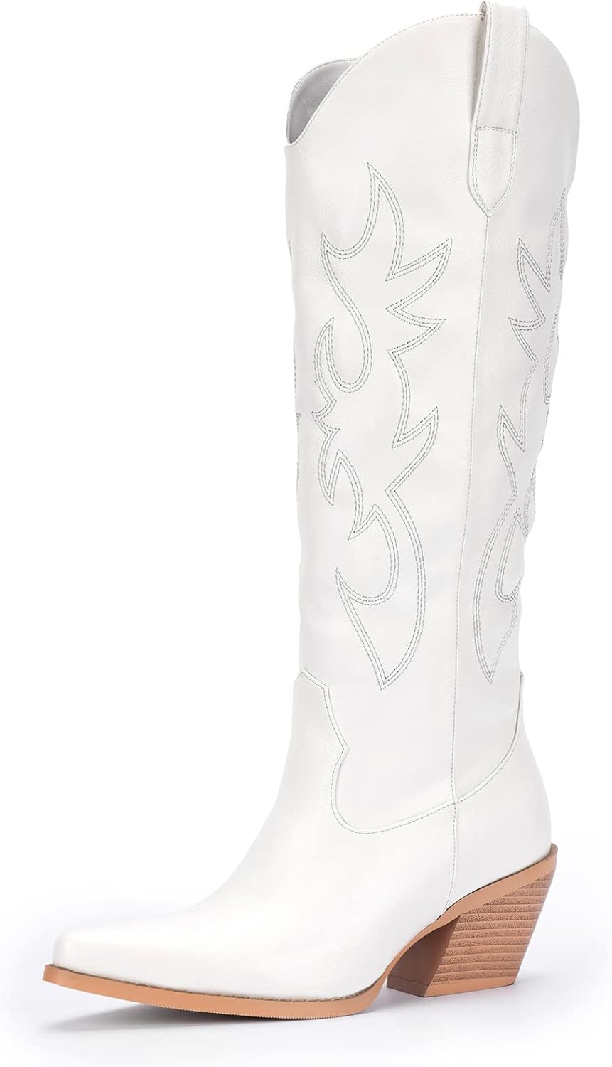 Pasuot Western Cowboy Boots for Women - Knee High Wide Calf Cowgirl Boots with C...