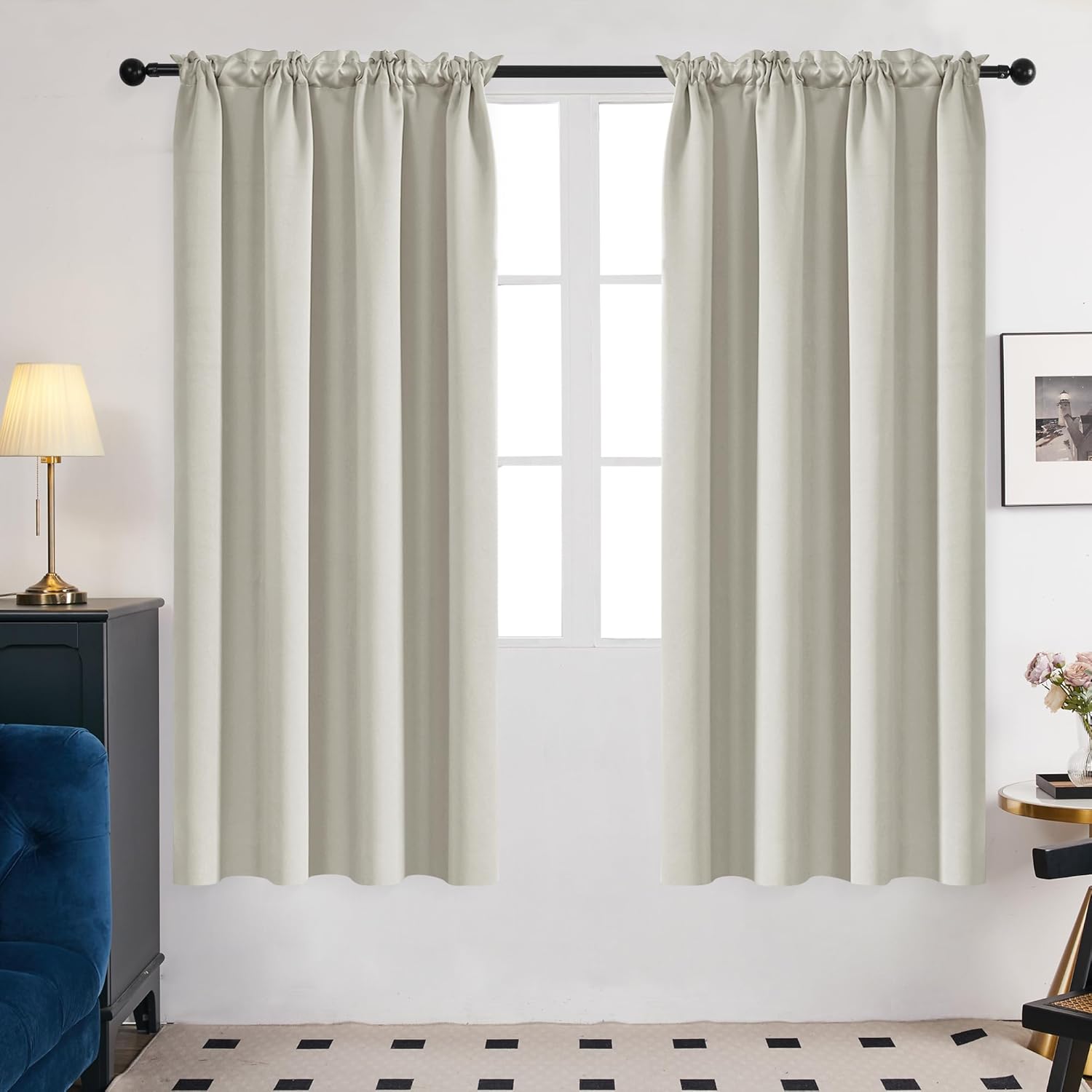 Deconovo Solid Rod Pocket Blackout Curtains, Special Light Beige Curtains for Bl...
