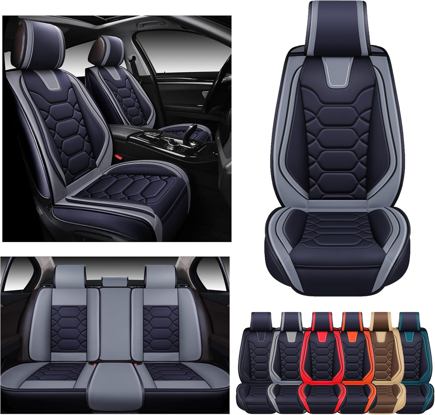 OASIS AUTO Car Seat Covers Premium Waterproof Faux Leather Cushion Universal Acc...