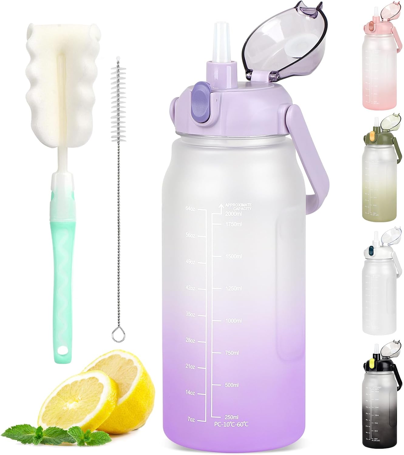 GXCROR Water Bottle 2L with Straw, 100% Leakproof Water Bottle, BPA Free Water b...