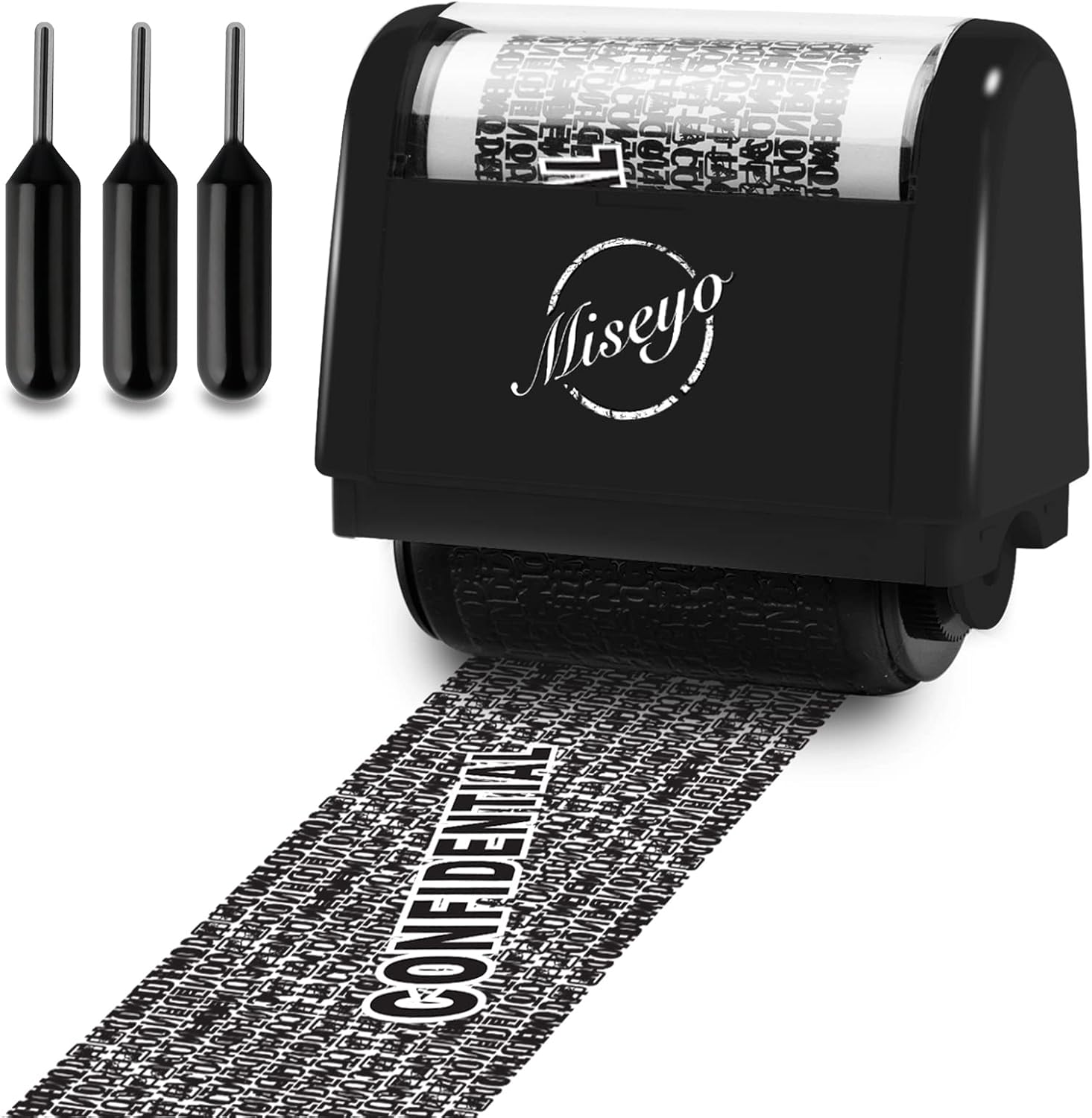 Miseyo Identity Theft Protection Roller Stamp Set - Black (3 Refill Ink Included...