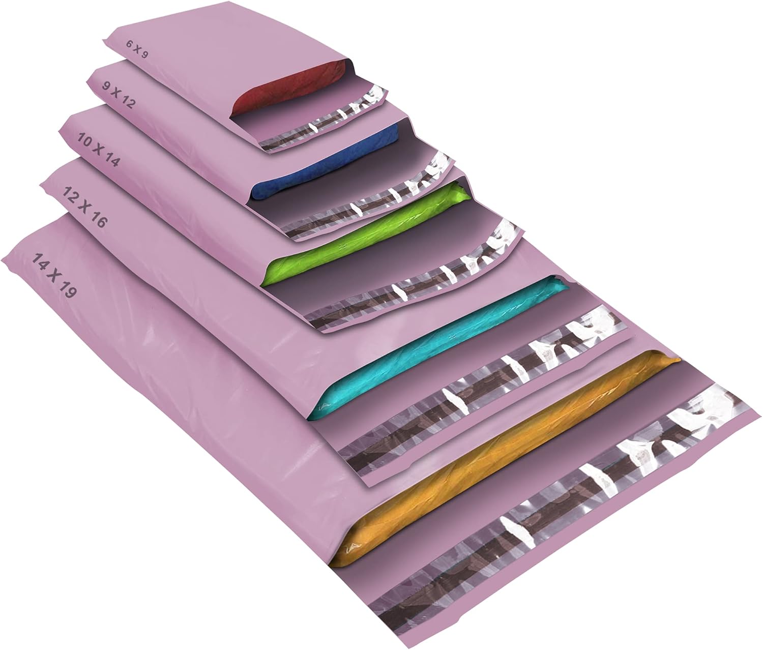 50 Mixed Size Pink Mailing Bags, Self Seal Strong Waterproof Poly Plastic Envelo...