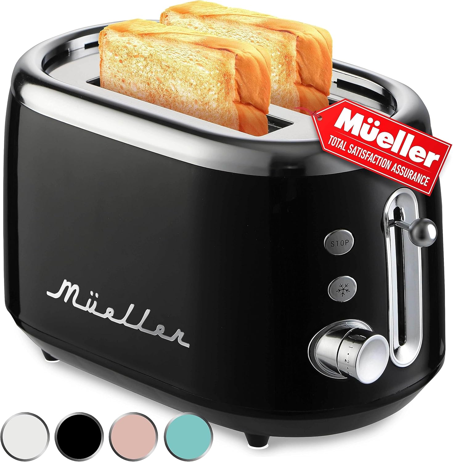 Mueller Retro Toaster 2 Slice with 7 Browning Levels and 3 Functions: Reheat, De...