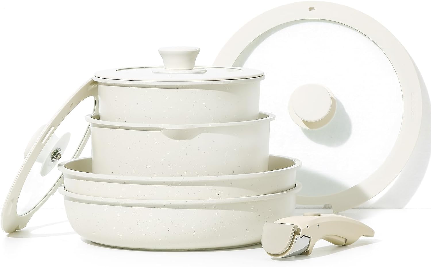 CAROTE Non Stick Pots and Pans Set, Detachable Handle Induction Hob Pans Set,8 P...