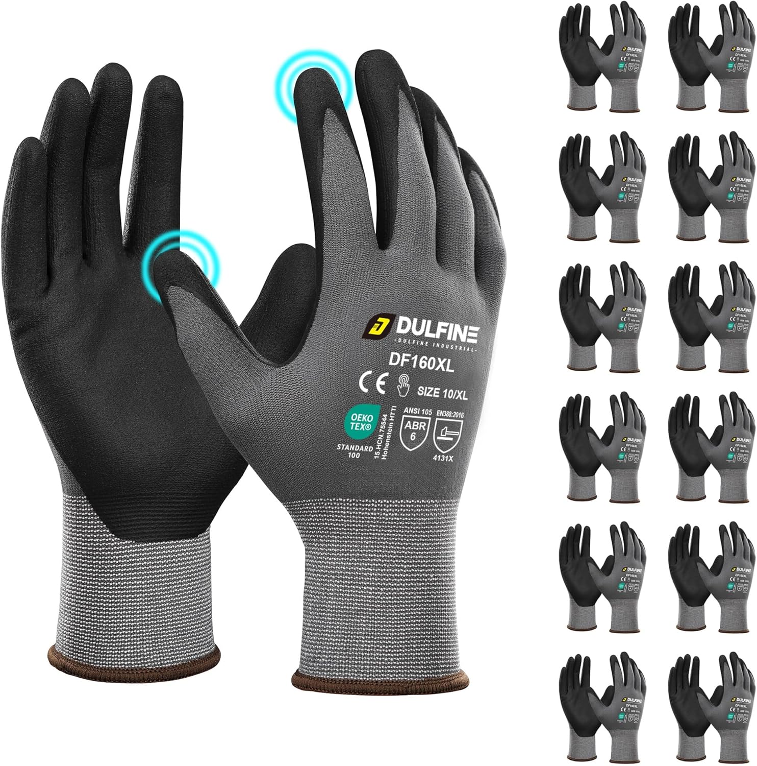 DULFINE Safety Work Gloves, Special MicroFoam Nitrile Coated Gloves, Innovative...