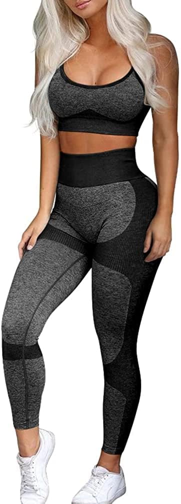 OLCHEE Women’s Workout Sets 2 Piece - Seamless Yoga Leggings and Cross-Strap Spo...