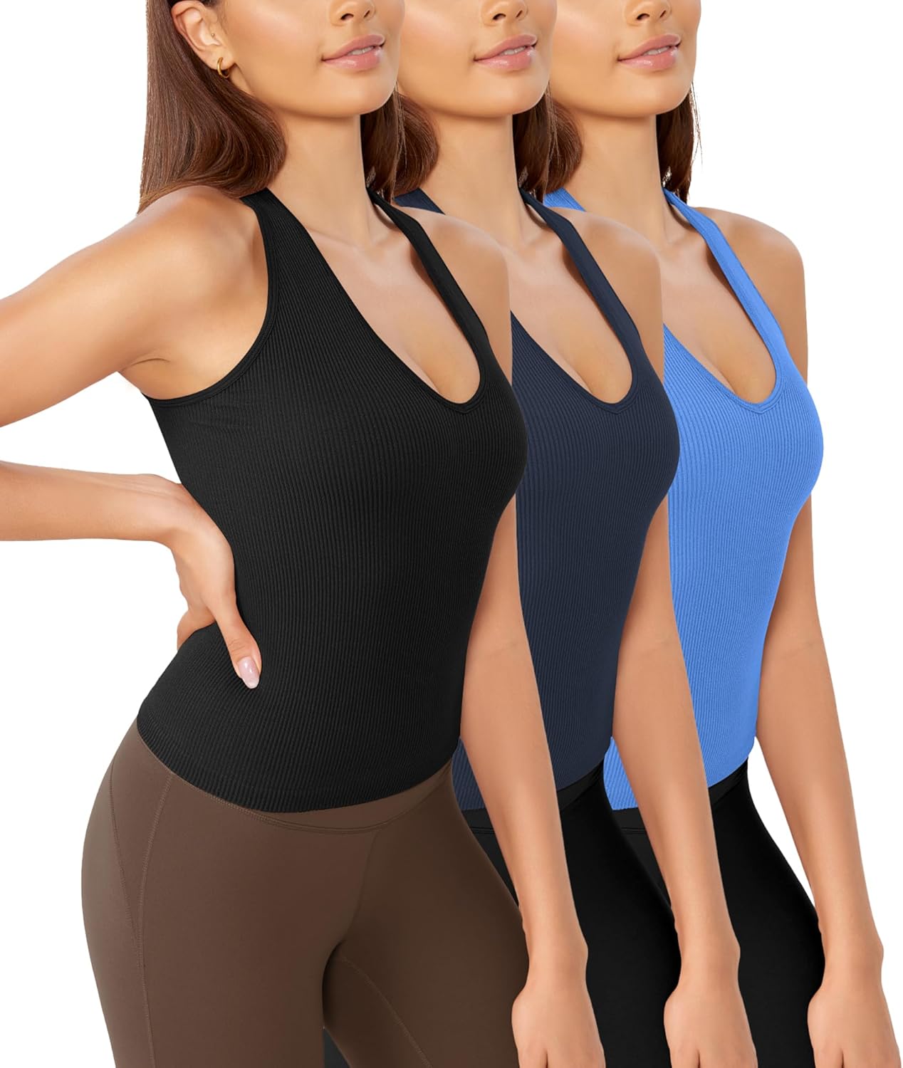 ODODOS Crop Tank, Special Seamless Racerback for Women, Innovative Soft Ribbed K...