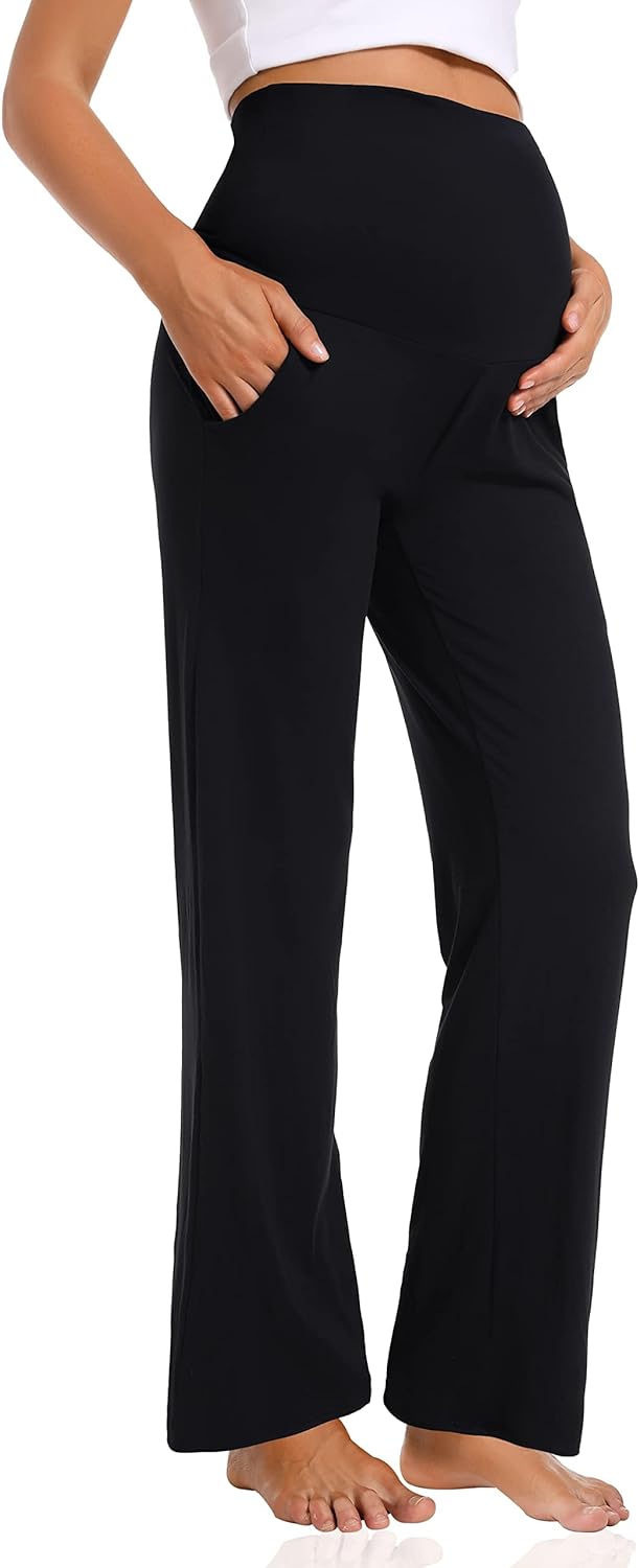 Foucome Women's Maternity Pants Casual Loose Wide Leg Cozy Pant Pregnancy Palazz...