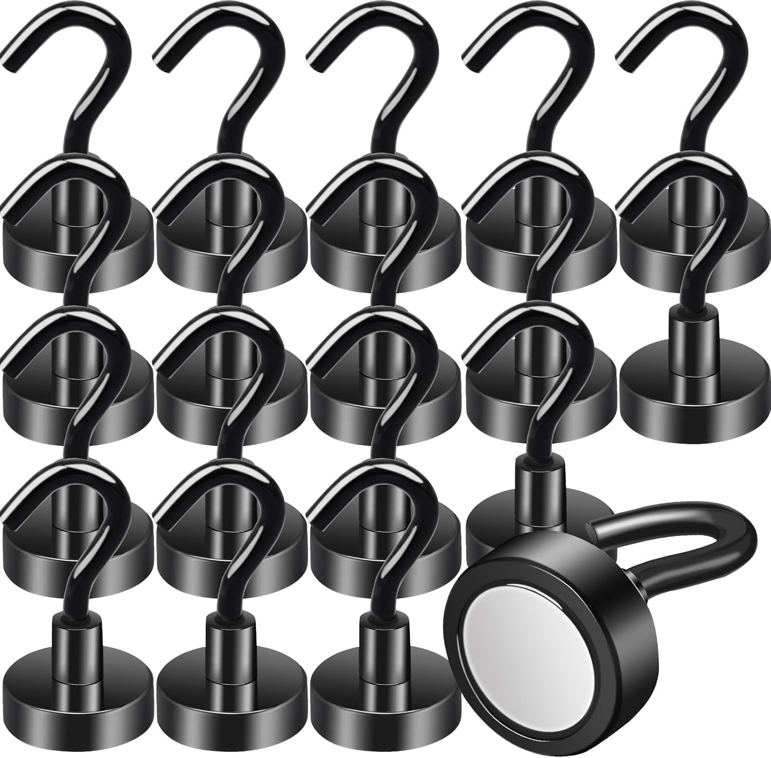 MIN CI 18pcs Black Strong Magnetic Hooks, 20mm Strong Magnets Heavy Duty 35lb, N...