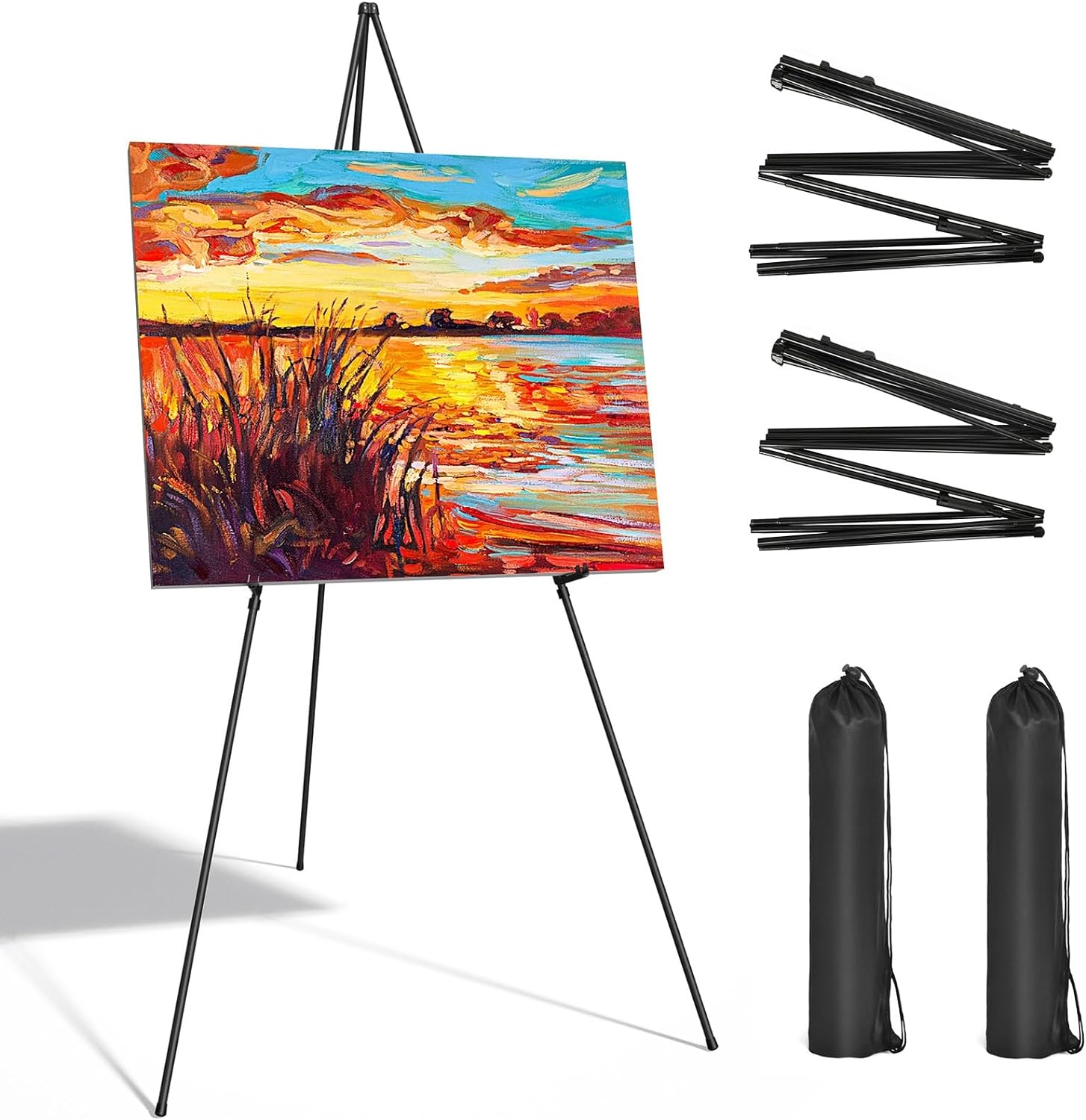 Display Black Easel Stands - 63" Artist Instant Tripod Collapsible Portable Floo...
