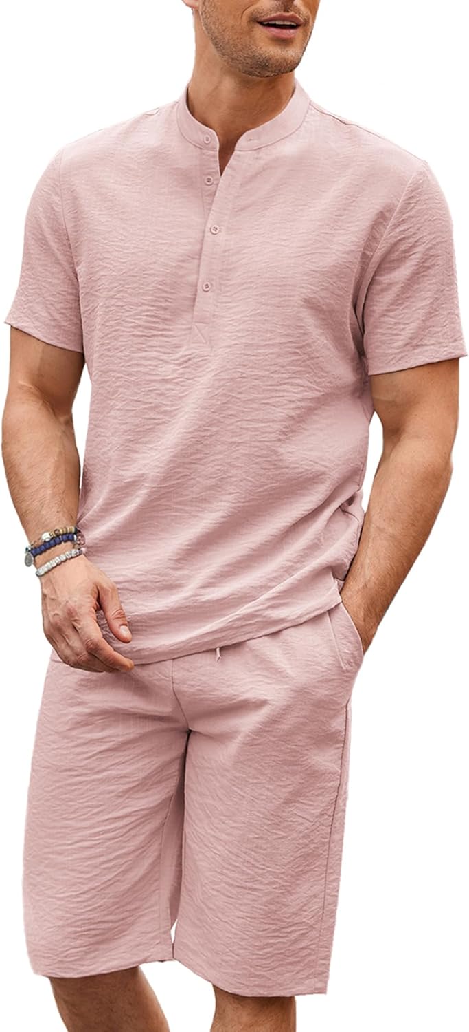 **Best COOFANDY Men's Linen Set, Stylish Men's Casual Henley Shirts, Perfect 2 P...