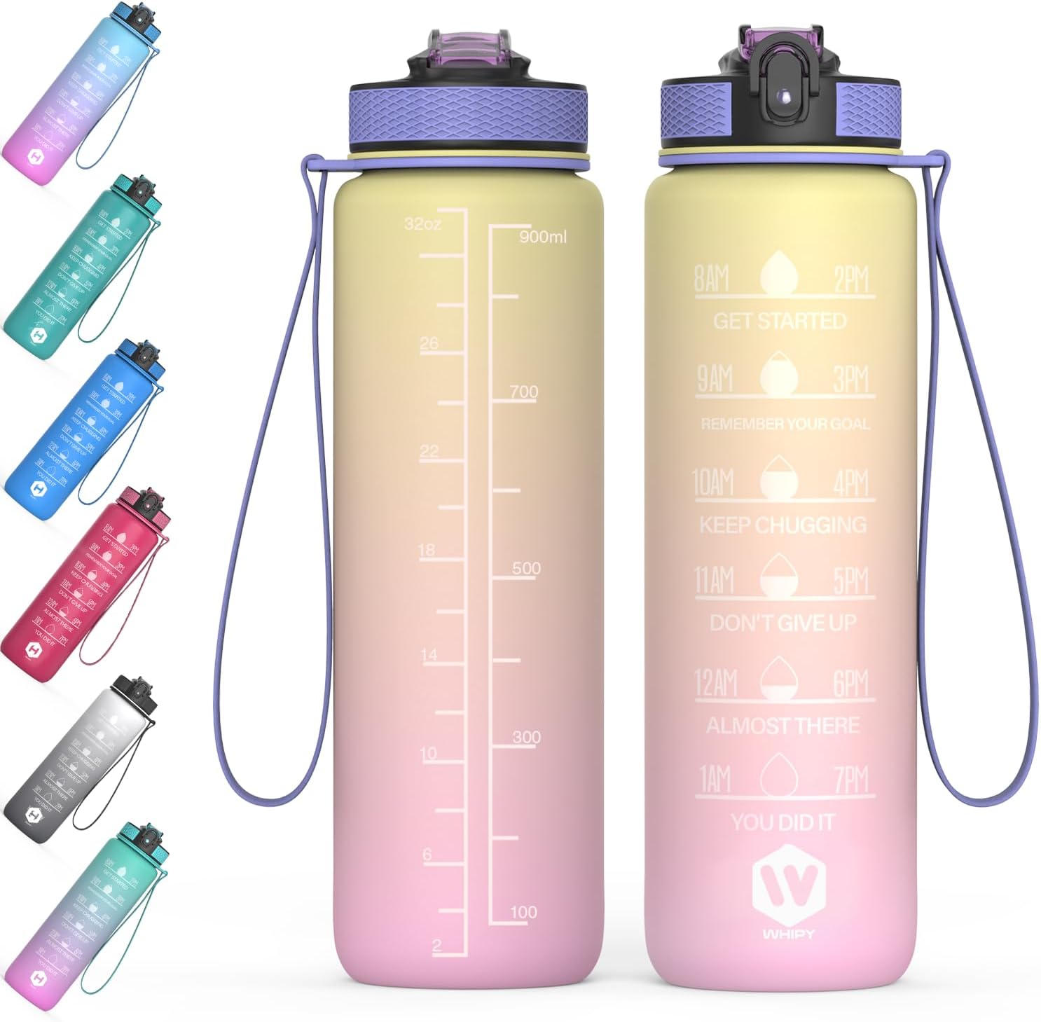 1 Litre Motivational Fitness Sport Water Bottles, Special Water Bottle with Stra...