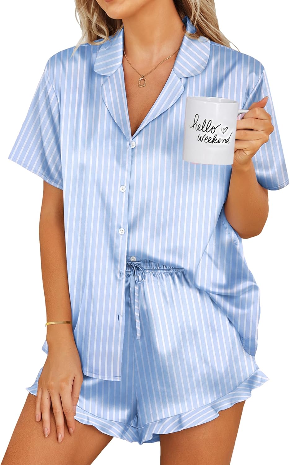 Ekouaer Womens Satin Pajamas, Unique Pajamas Set Button Down, Special Silk Pjs S...