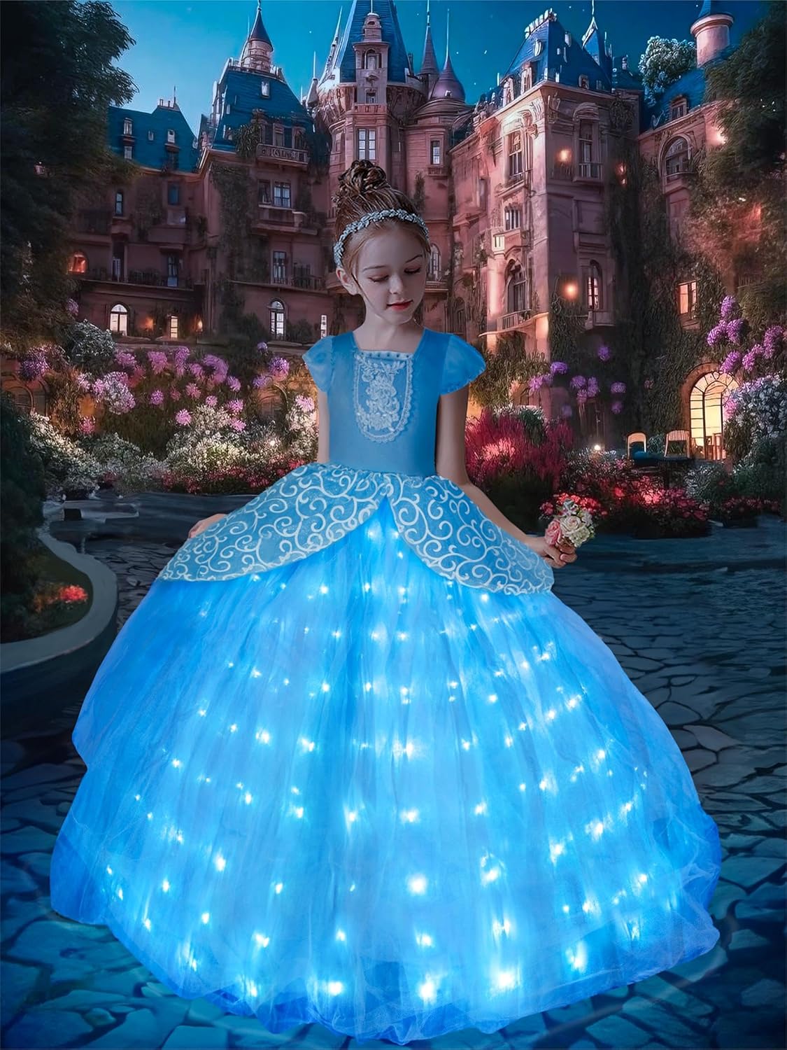 Light Up Princess Dress Girls Halloween Costume Toddler Blue Princess Dress Up K...