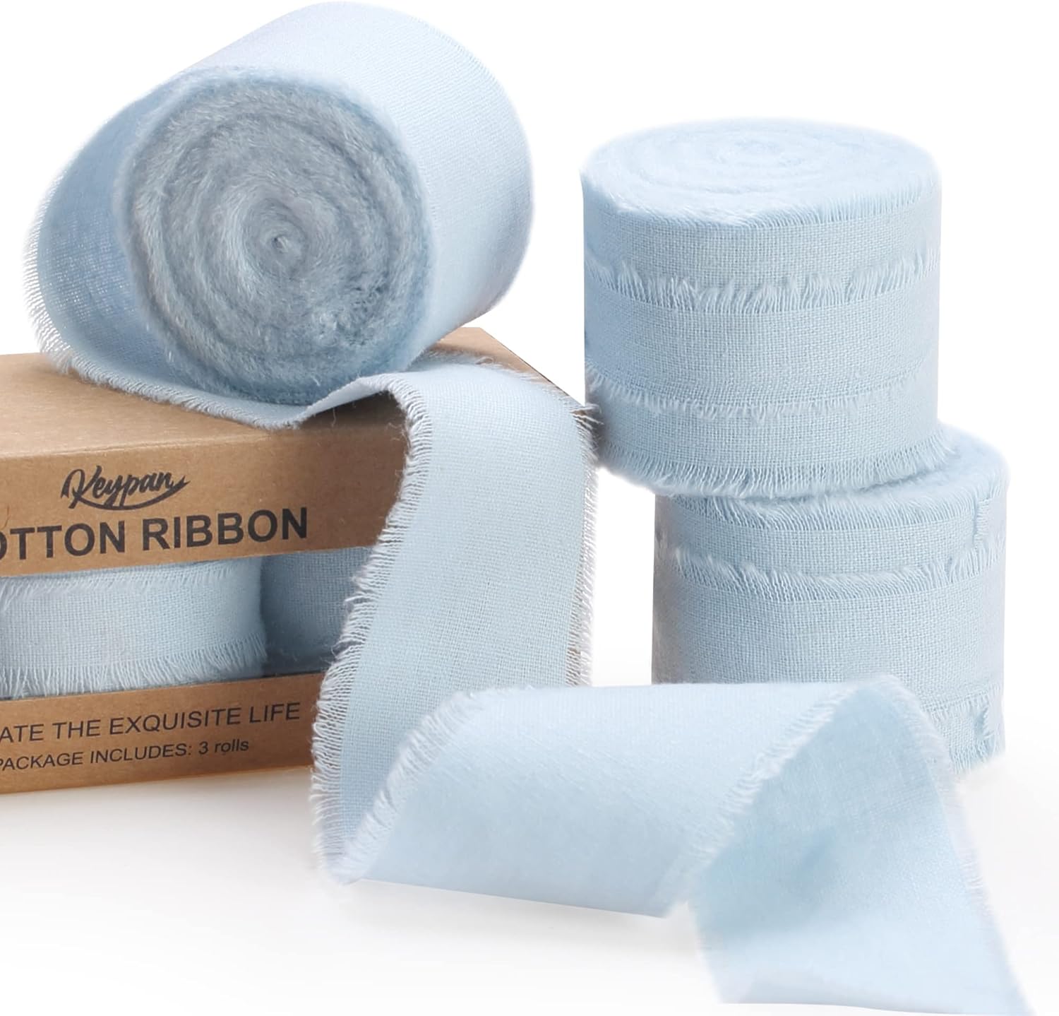 Blue Ribbon, Special Handmade Cotton Frayed Fringe Fabric Ribbons for Crafts, Un...