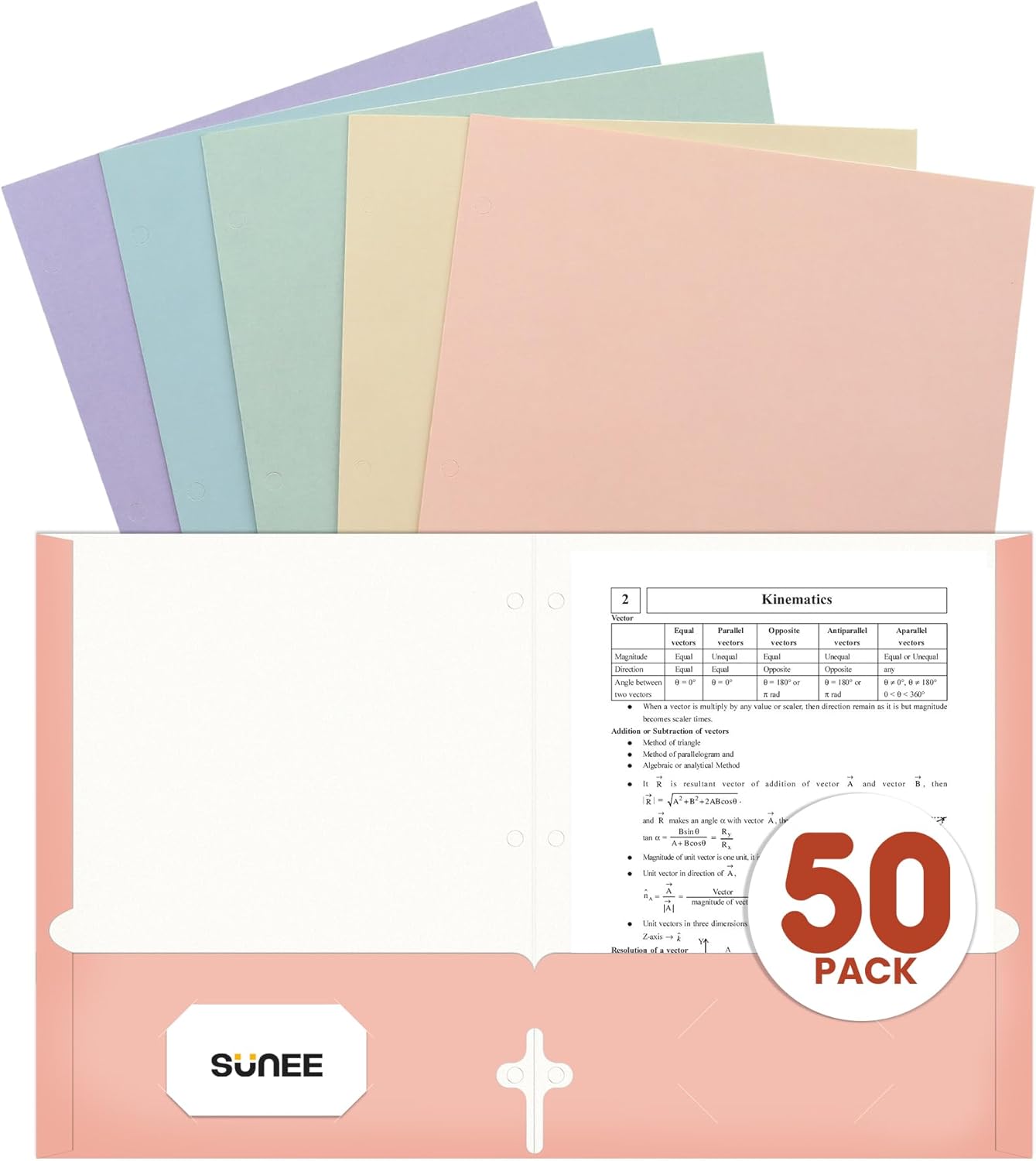 High-Quality SUNEE Folders with Pockets, Special 3 Hole Punched Folder Pack (50...