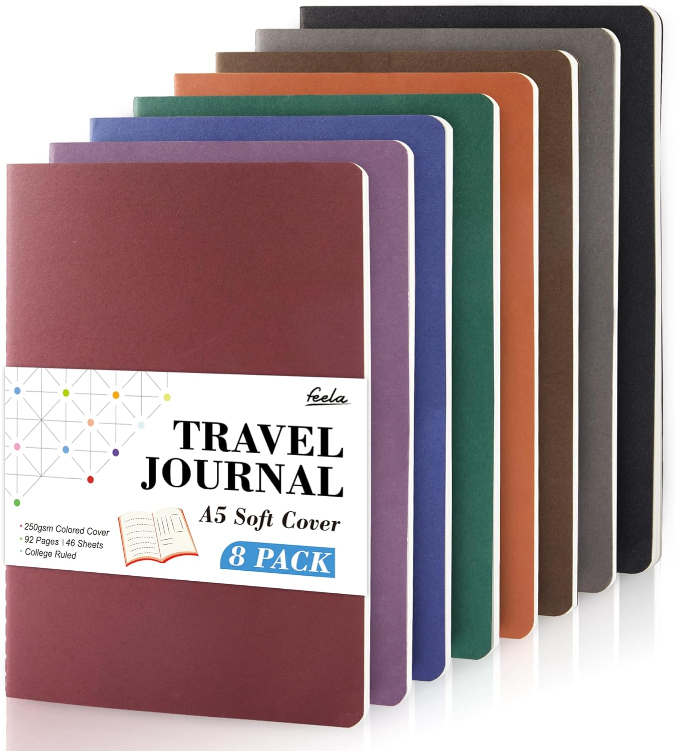 Feela 8 Pack Soft Cover Notebooks A5 Lined, Journal Notebooks College Ruled, Lin...