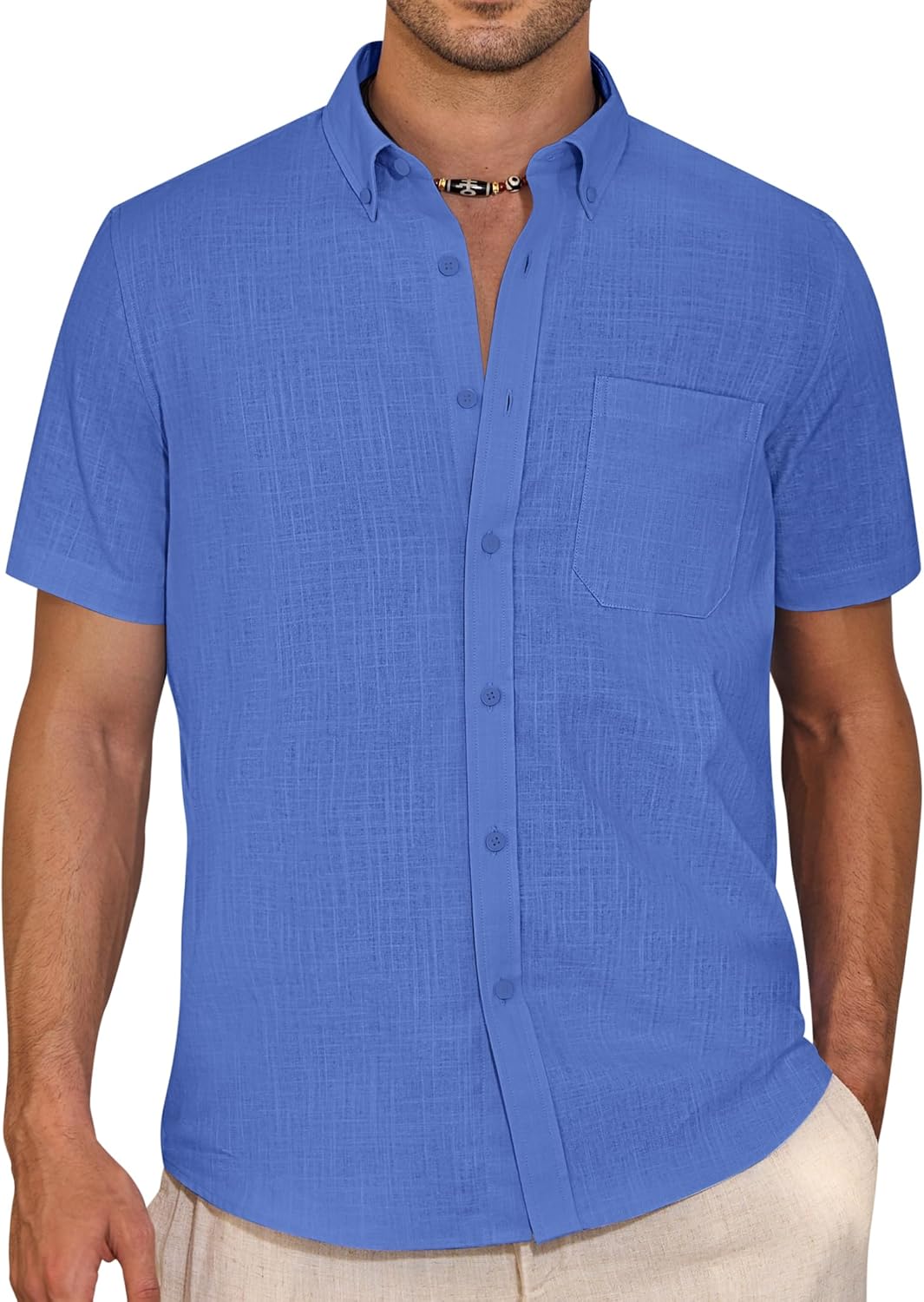 J.VER Men's Short Sleeve Linen Shirts, Special Shrink Free Button Down Shirts, I...