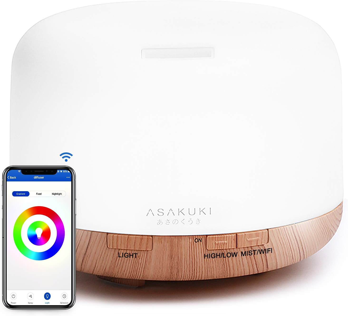 ASAKUKI Smart Wi-Fi Essential Oil Diffuser, App and Voice Control Compatible wit...