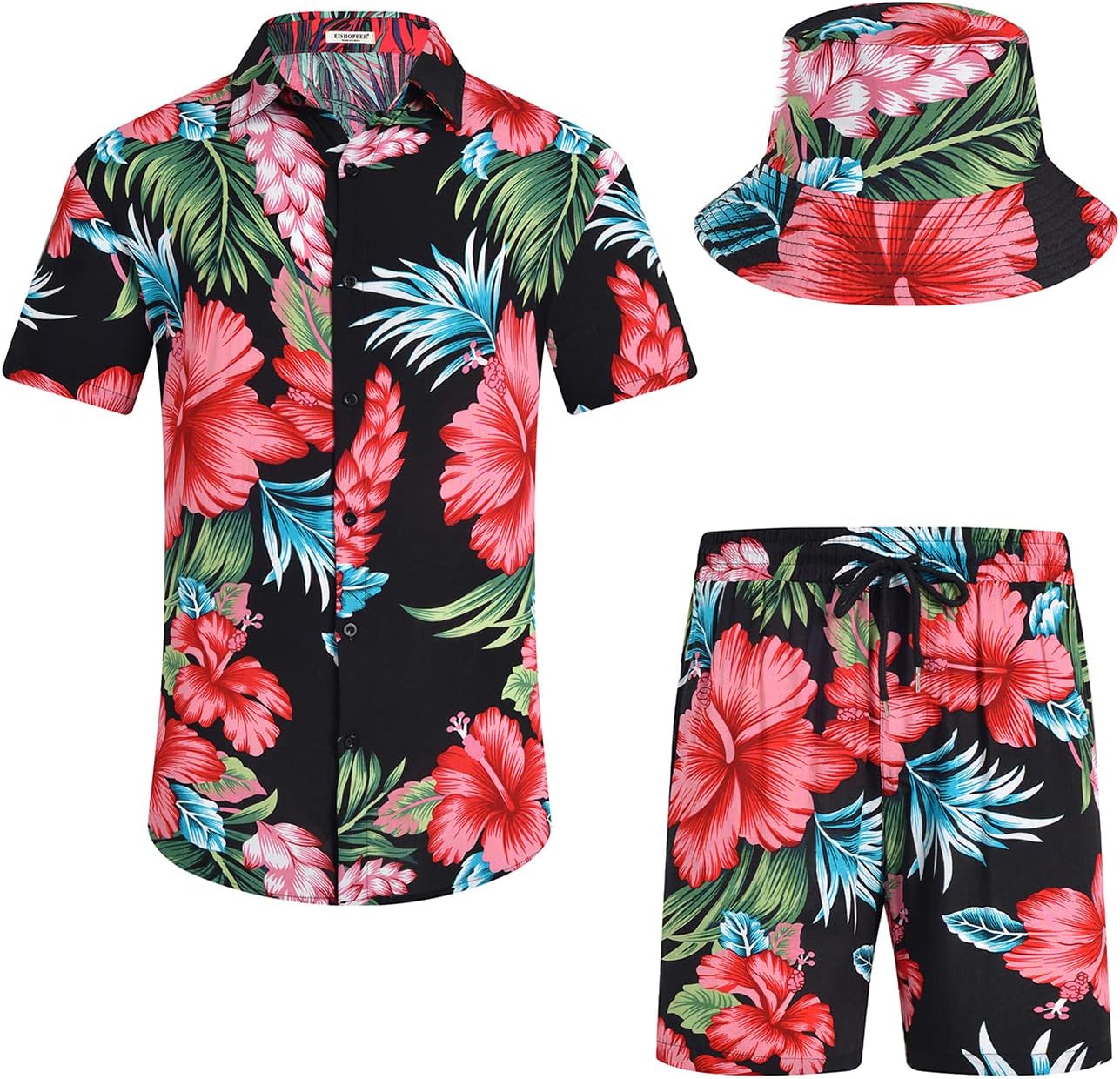 EISHOPEER Men's Flower Hawaiian Sets Casual Short Sleeve Shirt and Shorts Suits...