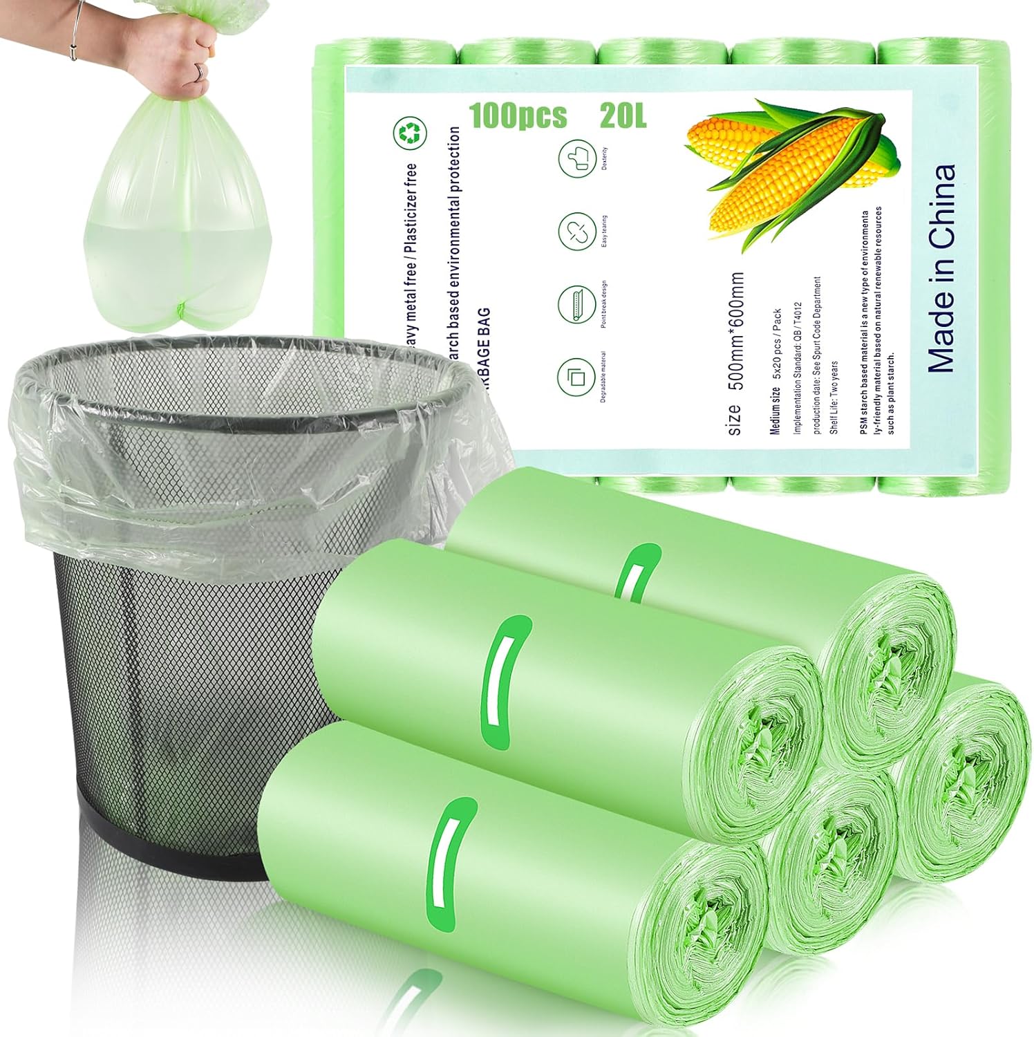 100 x 20 Litre Bin bags, 20 x 24inch Pedal Bin Liners Small Food Waste Bags for...