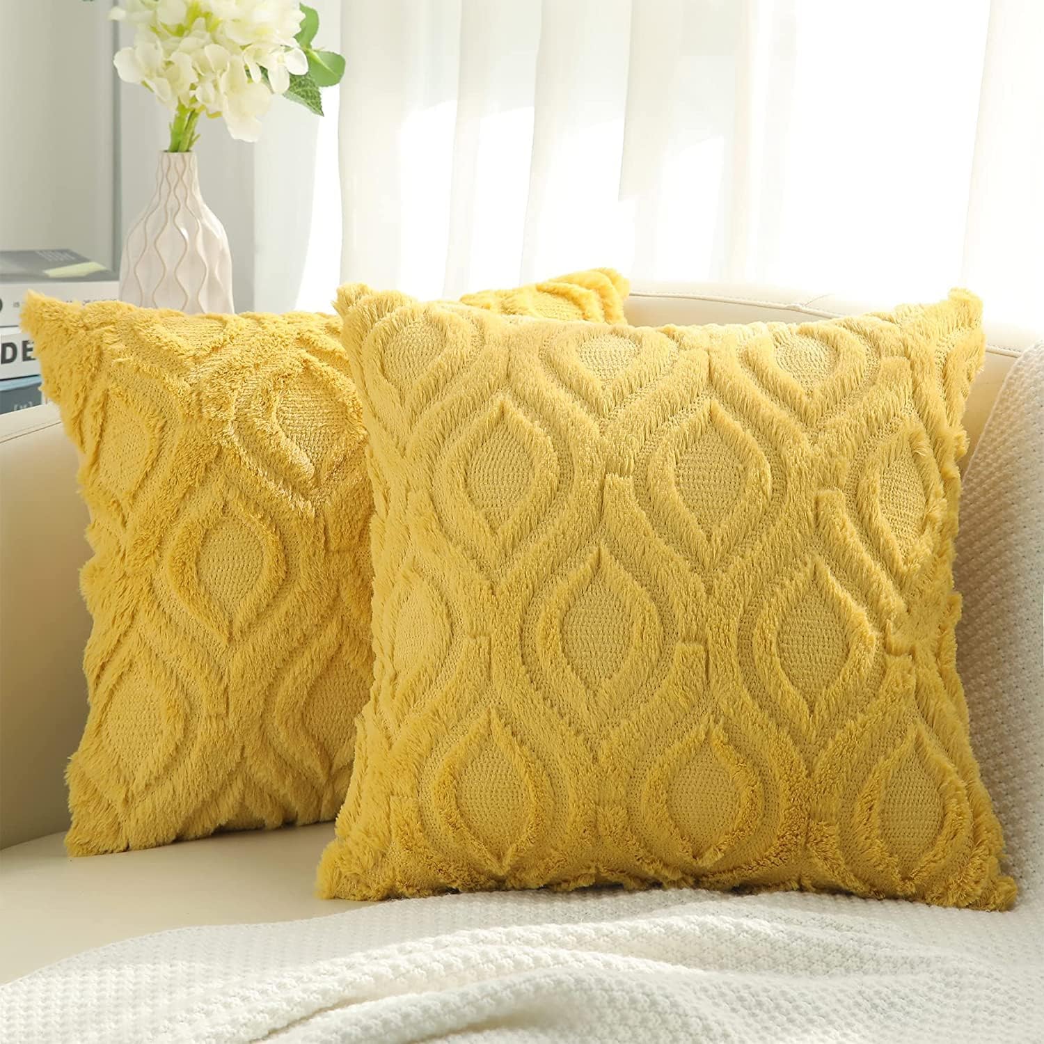 decorUhome Set of 2 Faux Fur Cushion Covers, Special Decorative Soft Plush Cushi...