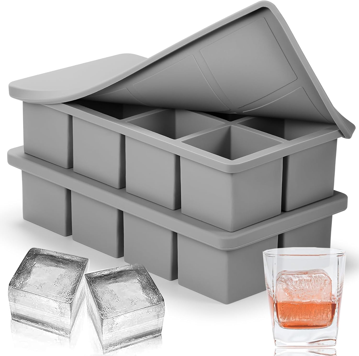 Nax Caki Silicone Ice Cube Tray with Lid 2 Pack (2024 New Version - Secured,Easy...