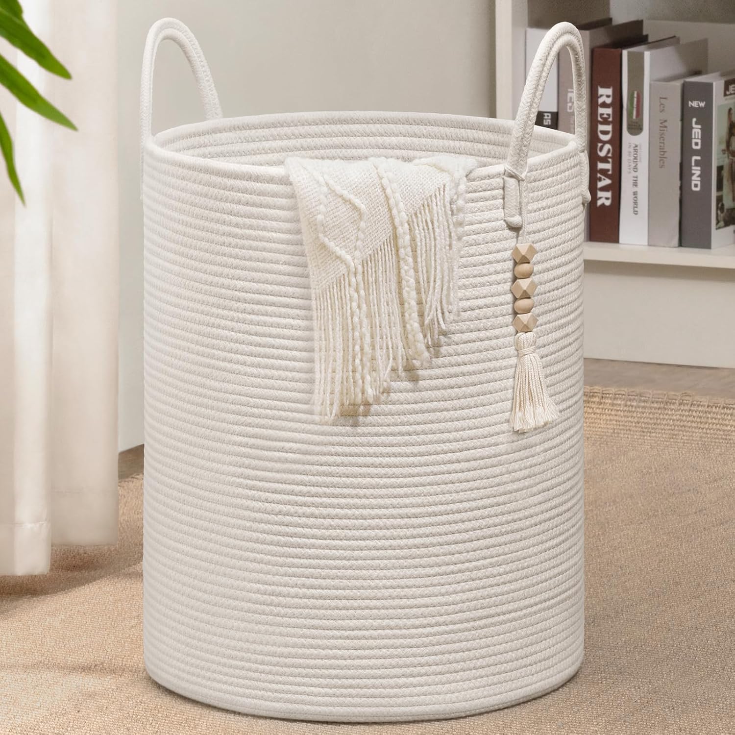 Goodpick White Laundry Basket with Handles, Special Tall Woven Laundry Hamper fo...