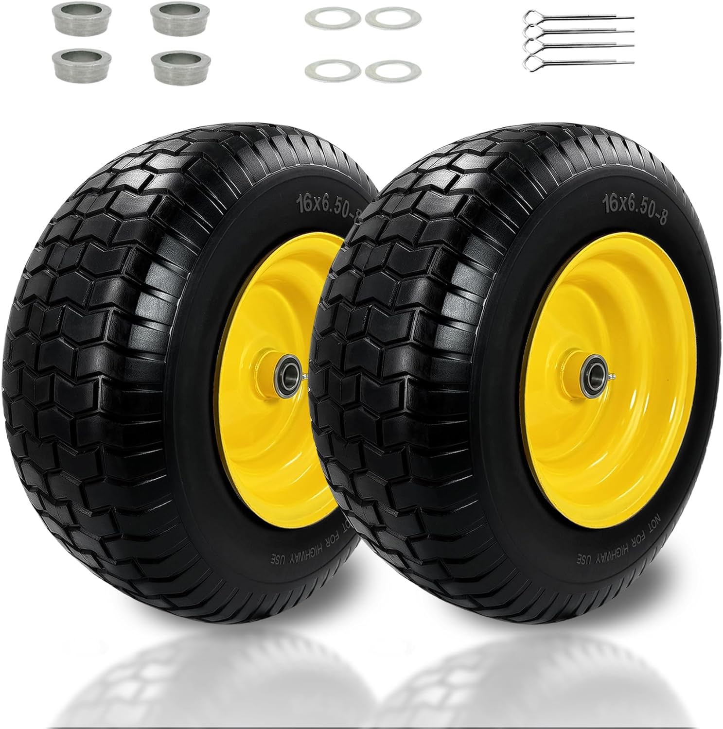 Premium 2 Pcs 16x6.5-8 Flat-Free Tires and Wheels, Special Tires for Lawn Mowers...