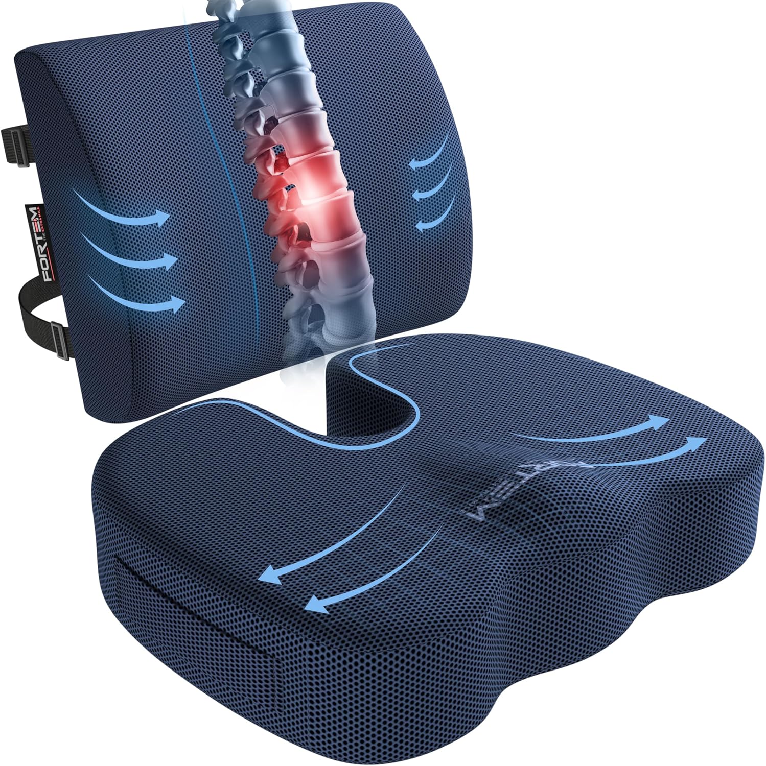 FORTEM Chair Cushion, Seat Cushion for Office Chair, Lumbar Support Pillow for C...