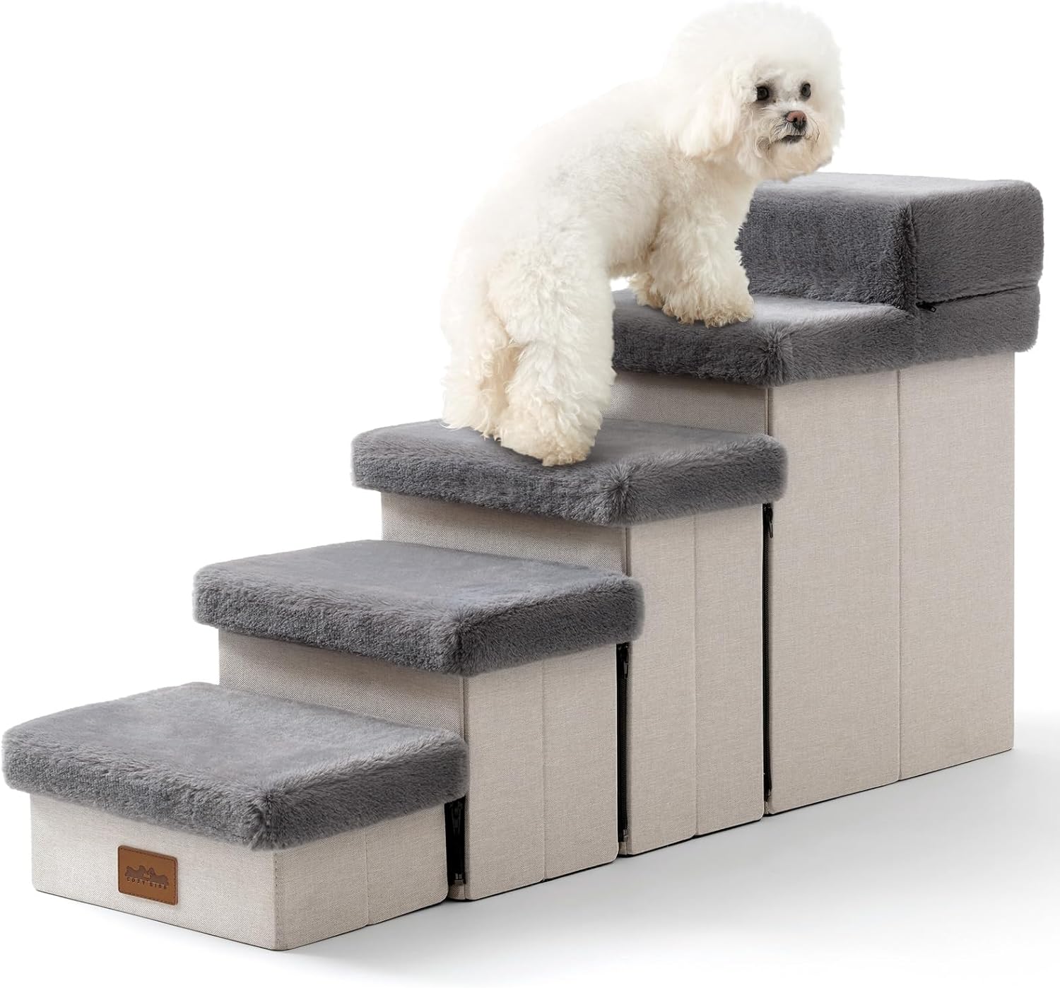 Pet Stair for Small Dogs with Storage, 21" H Foldable Dog Ramp with Soft Leakpro...
