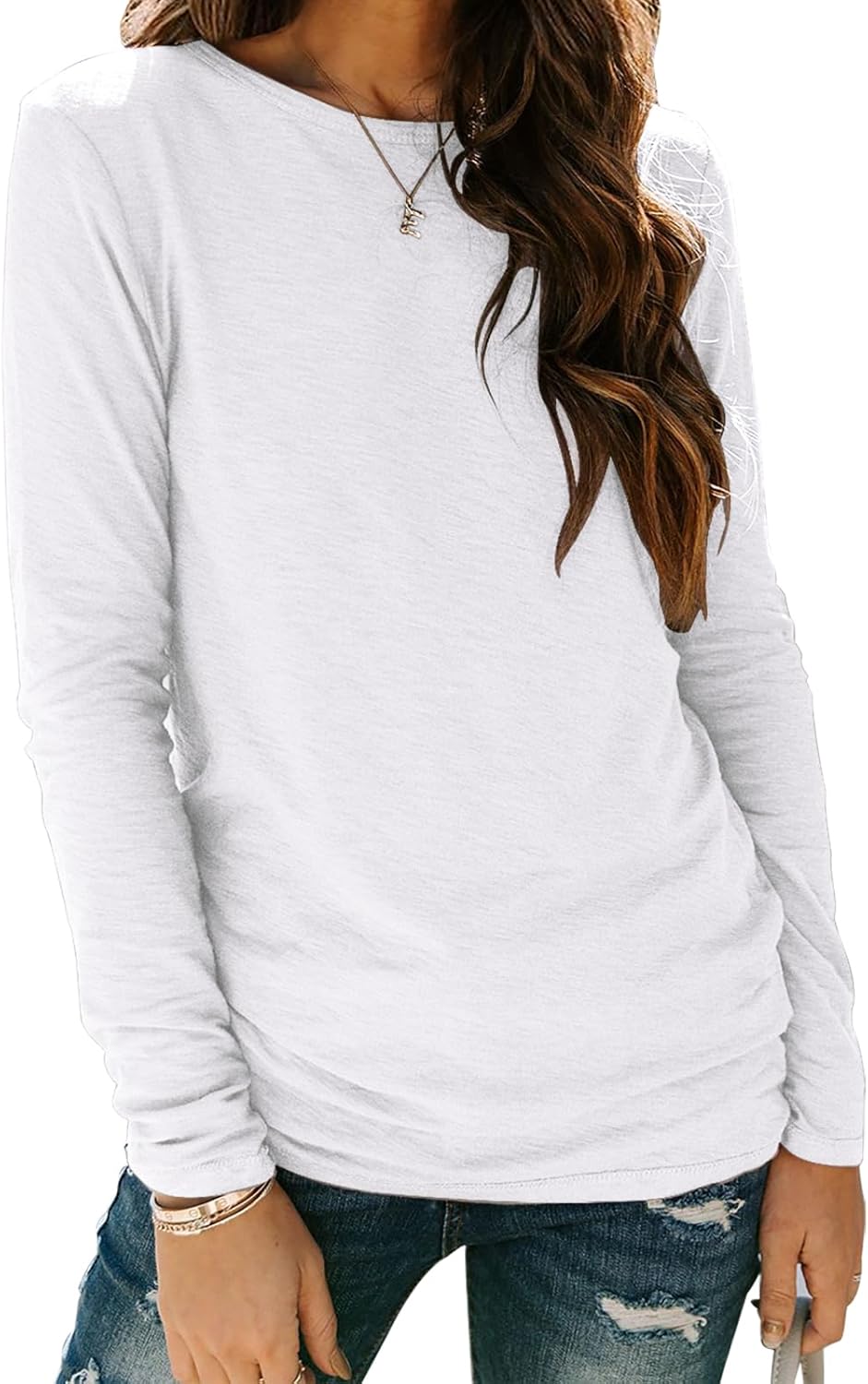 Sherosa Womens T Shirts Long Sleeve Crew Neck Shirts Basic Tee Tops Blouse Large...