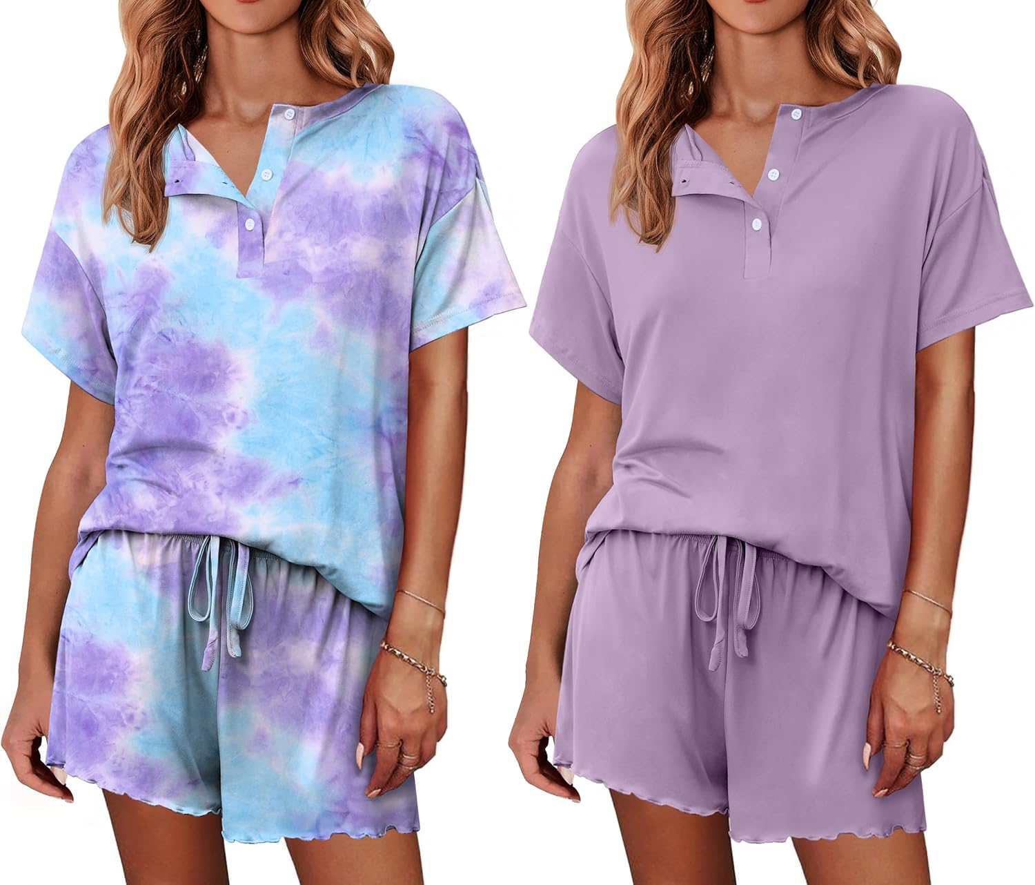 Ekouaer 2 Pack Womens Pajama Sets, Special Short Sleeve Top with Shorts, Comfort...