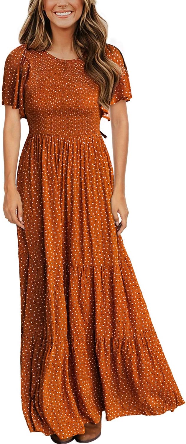 Kranda Women Summer Dress Round Neck Flutter Short Sleeve Smocked Ruffle Tiered...