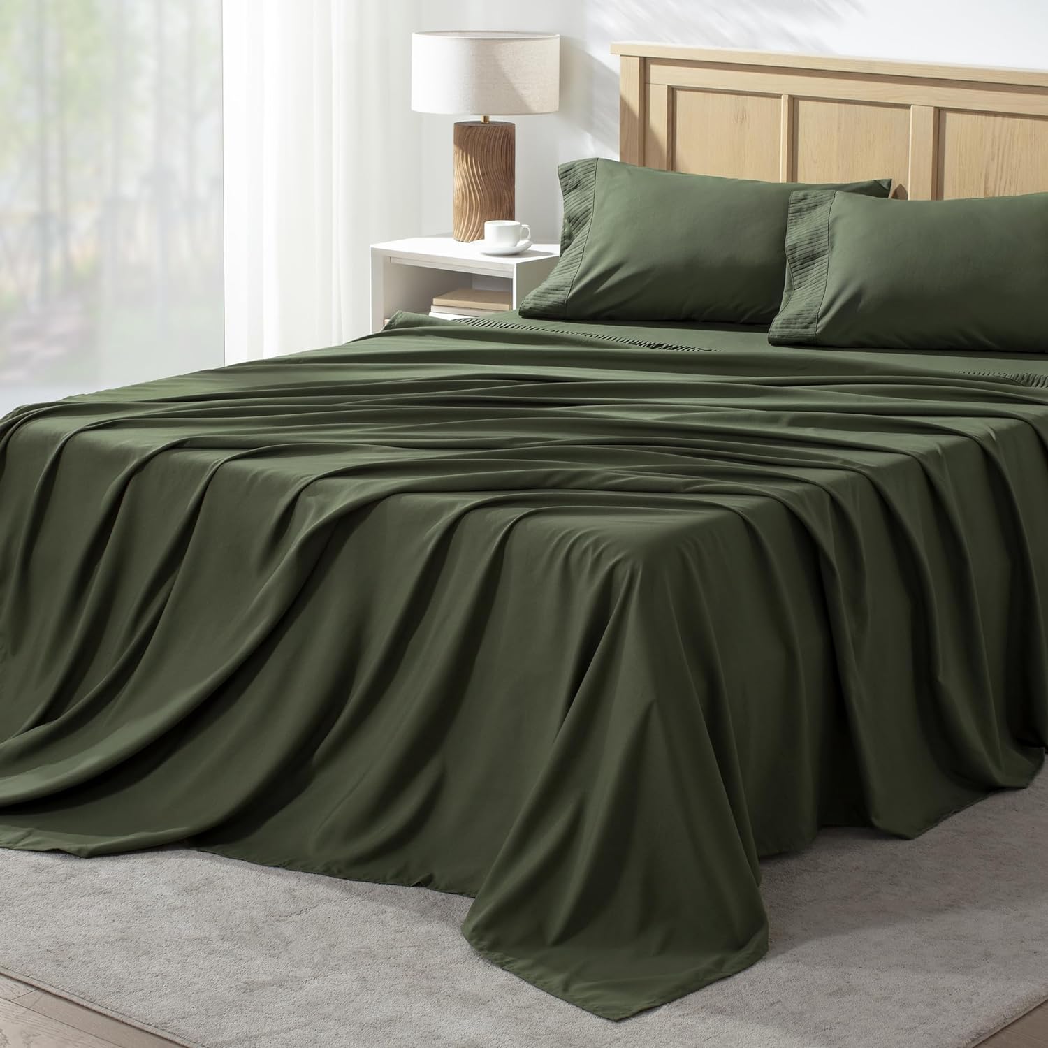 Andency Full Size Bed Sheets Set 4 Pieces, Dark Olive Green Super Soft Sheets fo...