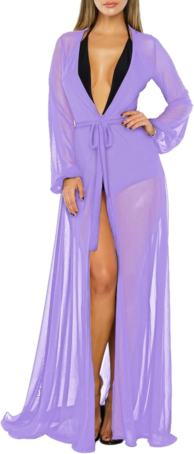 Women's Sexy Swimsuit, Special Thin Mesh Long Sleeve Dress, Innovative Tie Front...