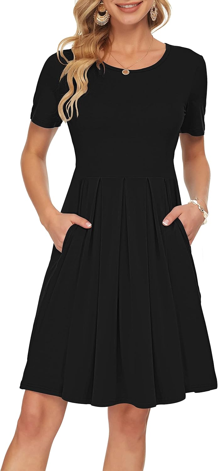 AUSELILY Womens Dress, Special Short Sleeve Mini Dresses, Innovative Pleated Ruf...