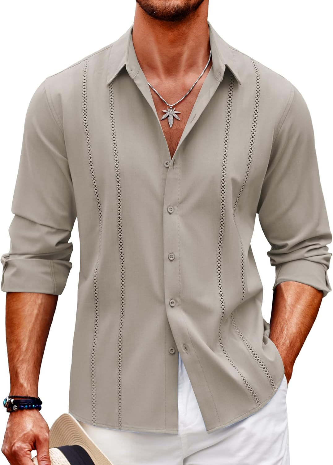 COOFANDY Mens Cuban Guayabera Shirt, Special Casual Button Down Shirts, Innovati...