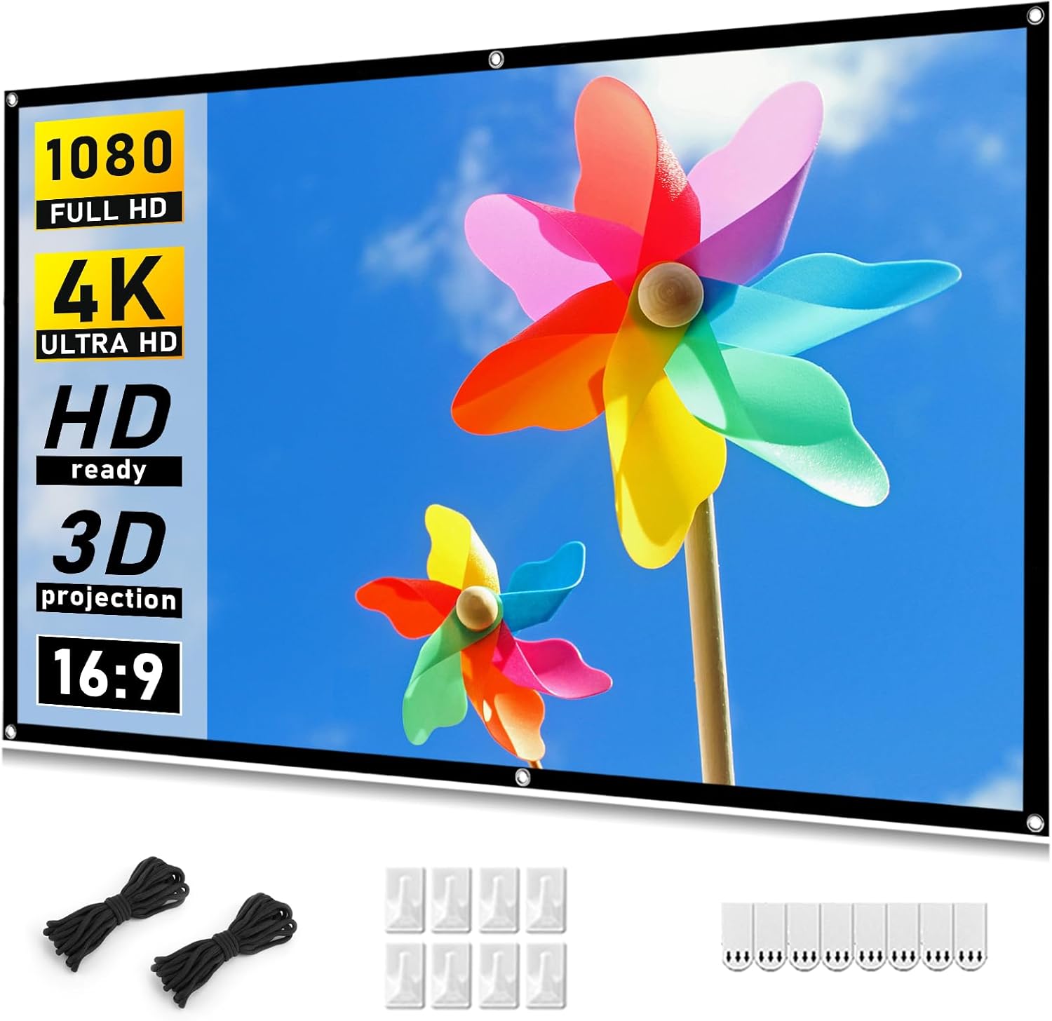 Taotique Projector Screen 72 inch, Movie Projector Screen 16:9 HD Foldable and P...