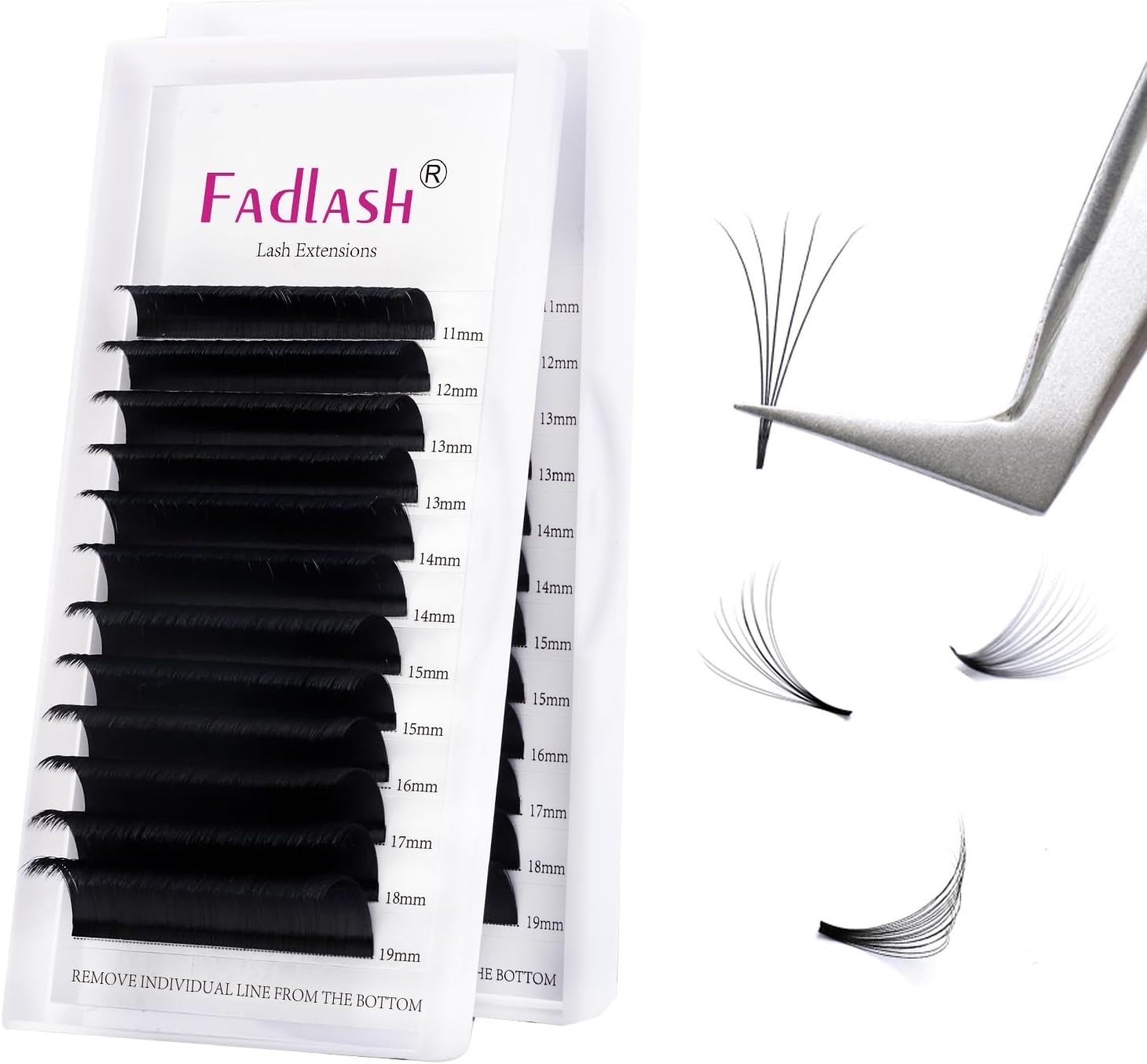 FADLASH Easy Fan Lashes CC Curl 0.07 11-19mm Mixed Length Russian Lashes Natural...
