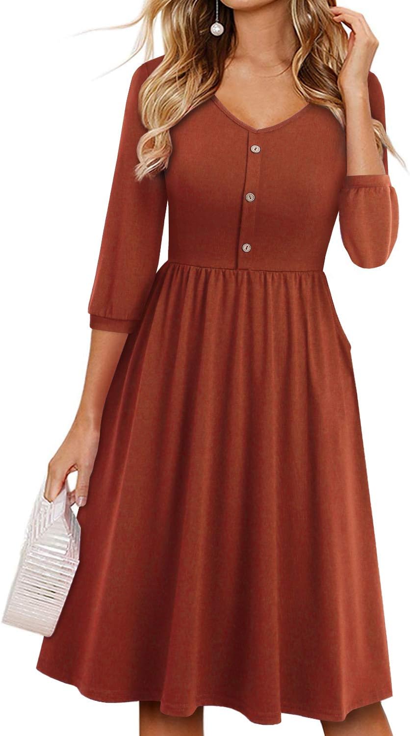 YATHON Fall Dresses for Women 2023, Special Cotton V Neck Button Down Dress, Uni...